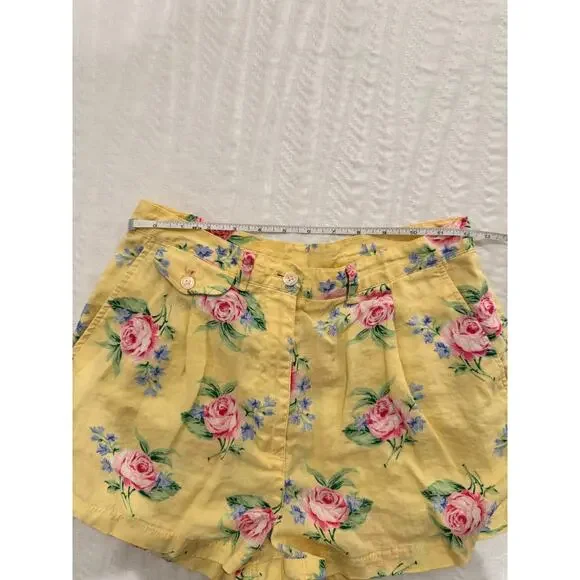 Lauren Ralph Lauren High Rise Shorts Yellow Floral Linen Women's ~24.5" Cottage - Picture 8 of 12